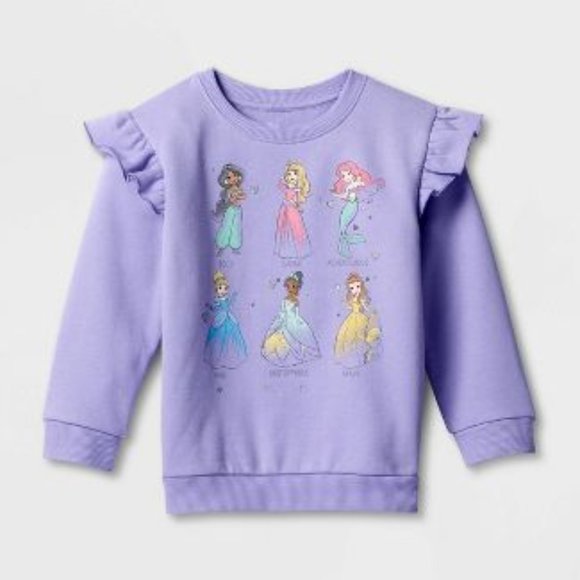 Toddler Girls' Disney Princess Printed Pullover Sweatshirt - Periwinkle 5T